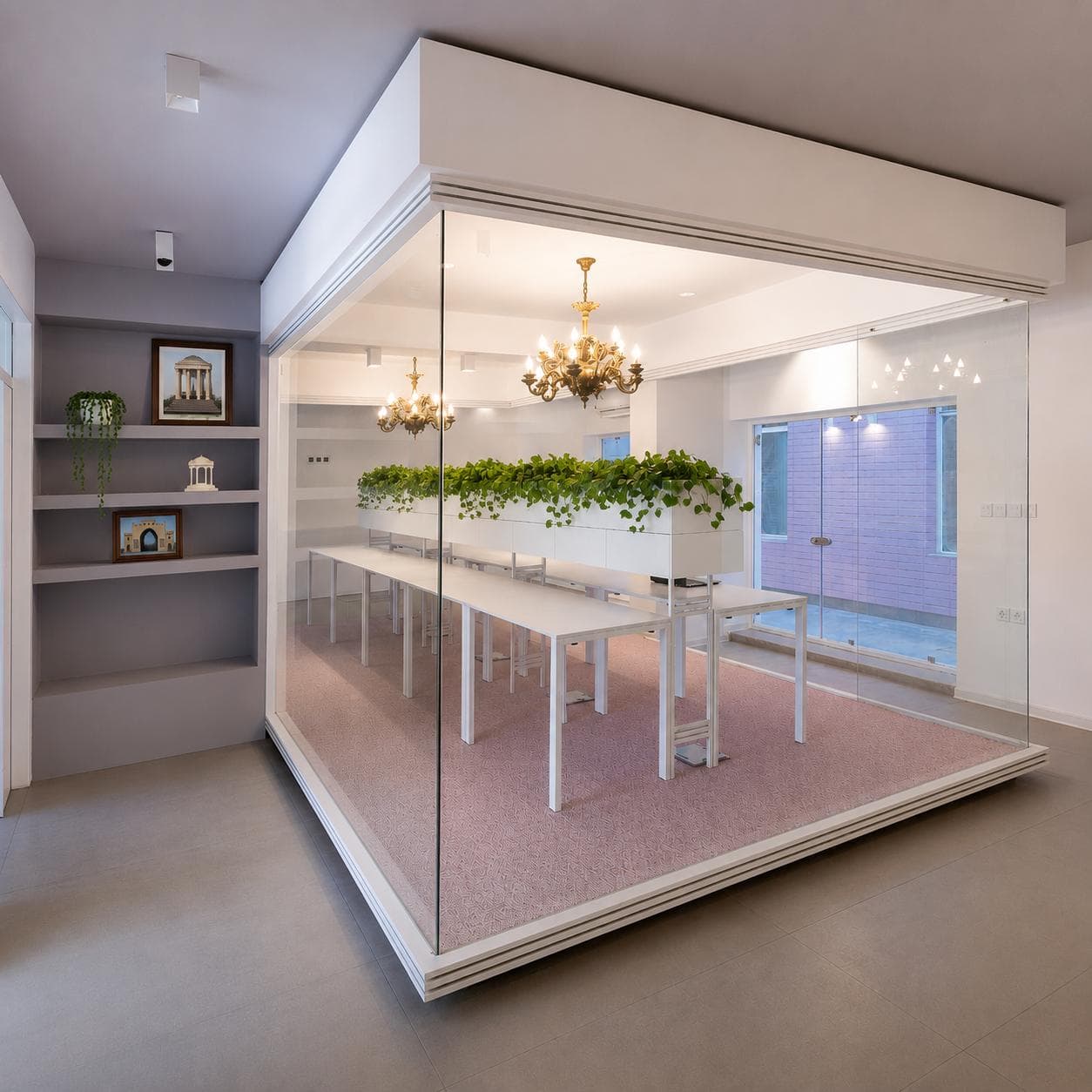 The modern glass-walled meeting room at the Komodaa office