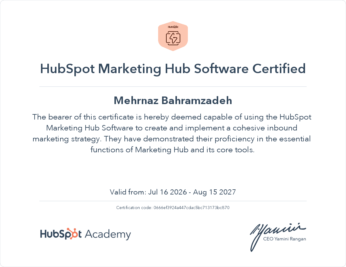 HubSpot Marketing Hub Software Certified